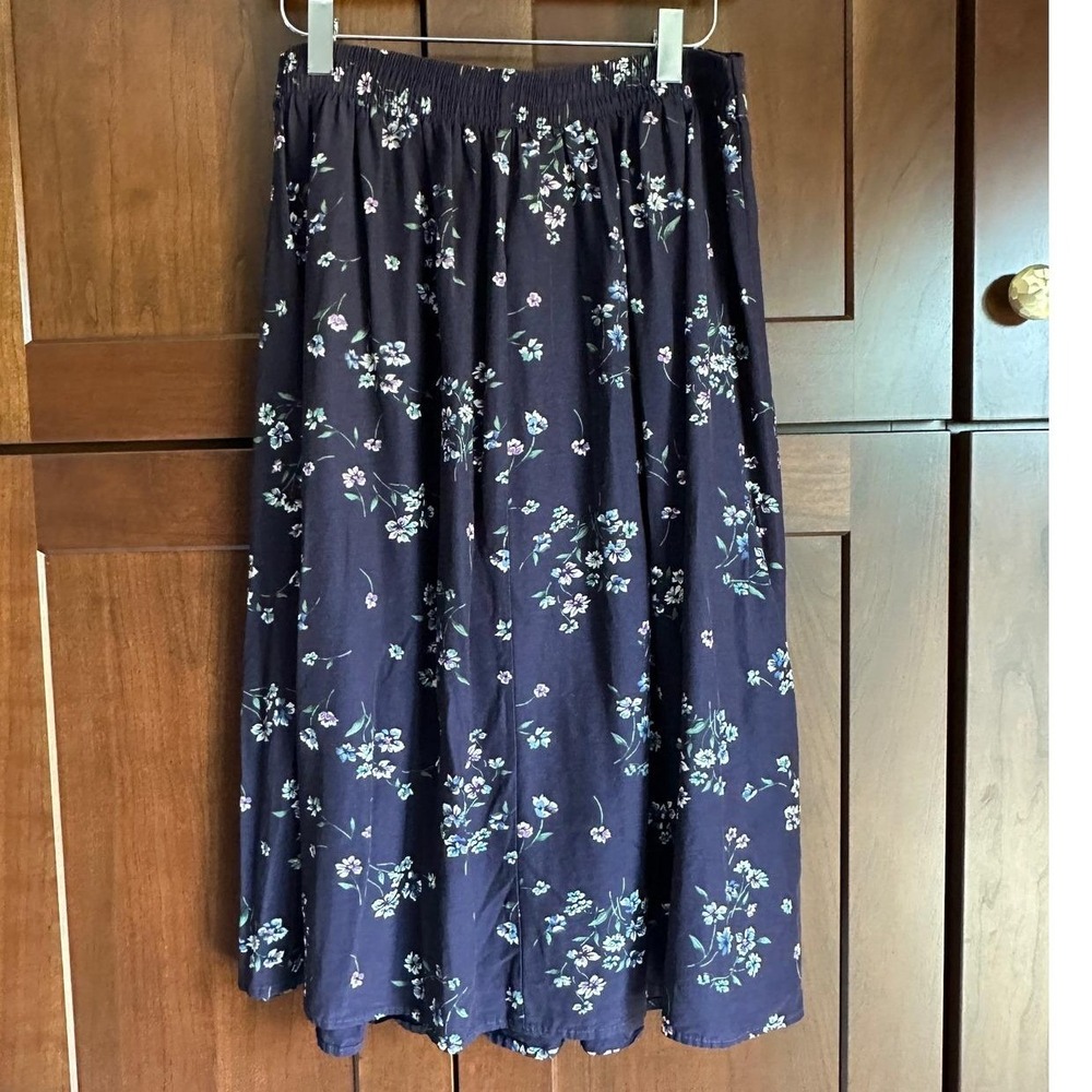90s Vintage Purple Floral Midi Pleated Skirt Boho Cottagecore Fairy CasualUSA
